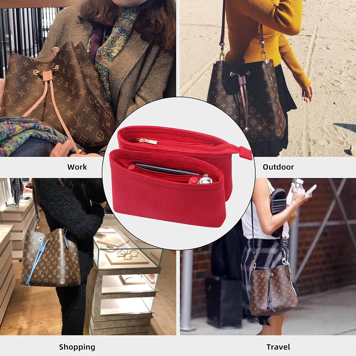 LIZHYY Velvet 2 Packs Purse Organizer Womens Handbag Organizers Bag Organizer Insert Purse Organizer for LV NeoNoe Noé Series (Pink) (Black) LIZHYY Velvet 2 Packs Purse Organizer Womens Handbag Organizers Bag Organizer Insert Purse Organizer for LV NeoNoe Noé Series (Pink) (Black)