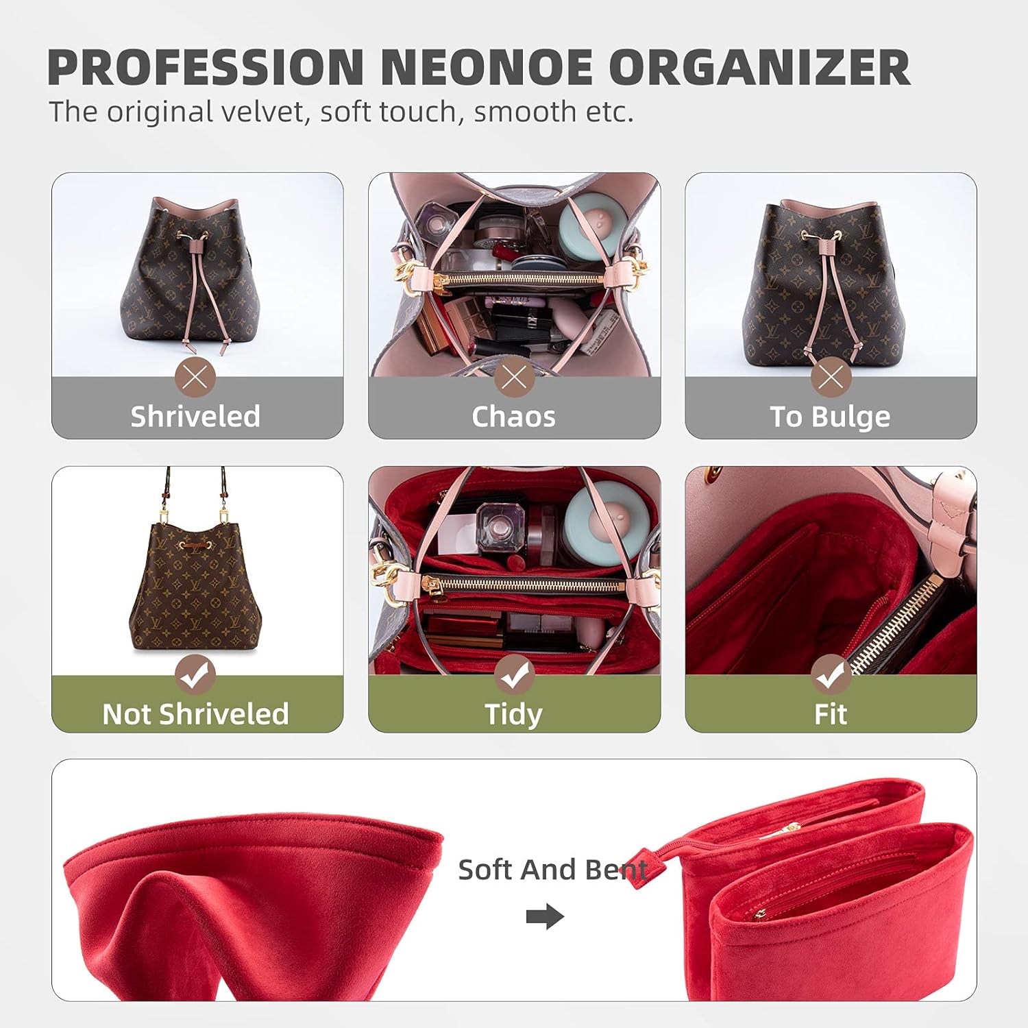 LIZHYY Velvet 2 Packs Purse Organizer Womens Handbag Organizers Bag Organizer Insert Purse Organizer for LV NeoNoe Noé Series (Pink) (Black) LIZHYY Velvet 2 Packs Purse Organizer Womens Handbag Organizers Bag Organizer Insert Purse Organizer for LV NeoNoe Noé Series (Pink) (Black)