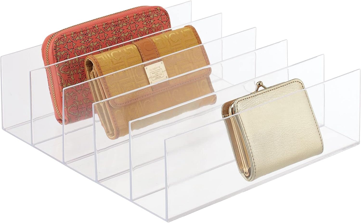 mDesign Plastic Purse Organizer for Bedroom Closet, Shelf Storage - Holds Womans Purse, Hanging Bag, Zipper Handbag, Tote, Perfect for Space Saving - 5 Sections - Lumiere Collection - Clear mDesign Plastic Purse Organizer for Bedroom Closet, Shelf Storage - Holds Womans Purse, Hanging Bag, Zipper Handbag, Tote, Perfect for Space Saving - 5 Sections - Lumiere Collection - Clear