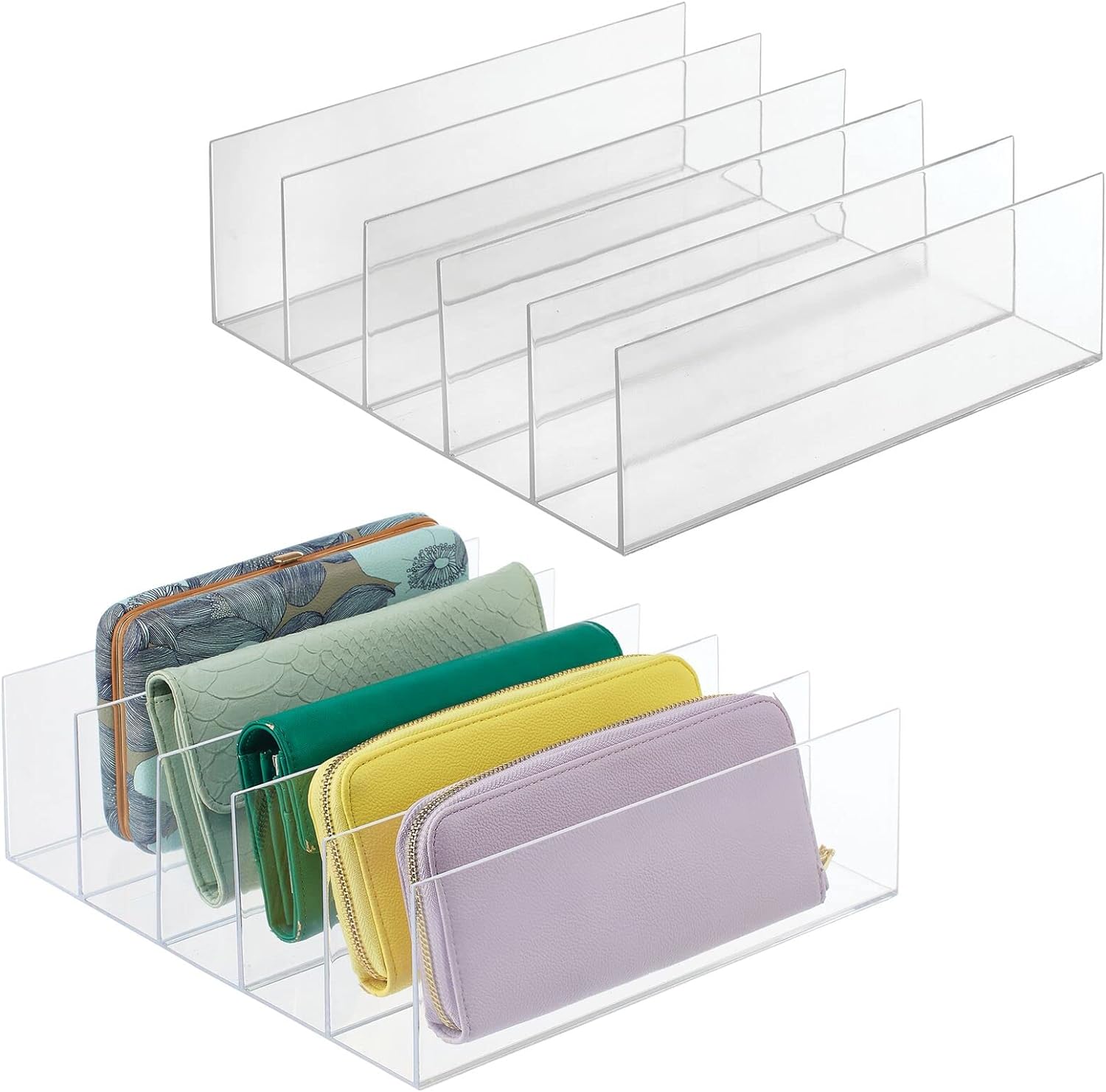 mDesign Plastic Purse Organizer for Bedroom Closet, Shelf Storage - Holds Womans Purse, Hanging Bag, Zipper Handbag, Tote, Perfect for Space Saving - 5 Sections - Lumiere Collection - Clear mDesign Plastic Purse Organizer for Bedroom Closet, Shelf Storage - Holds Womans Purse, Hanging Bag, Zipper Handbag, Tote, Perfect for Space Saving - 5 Sections - Lumiere Collection - Clear