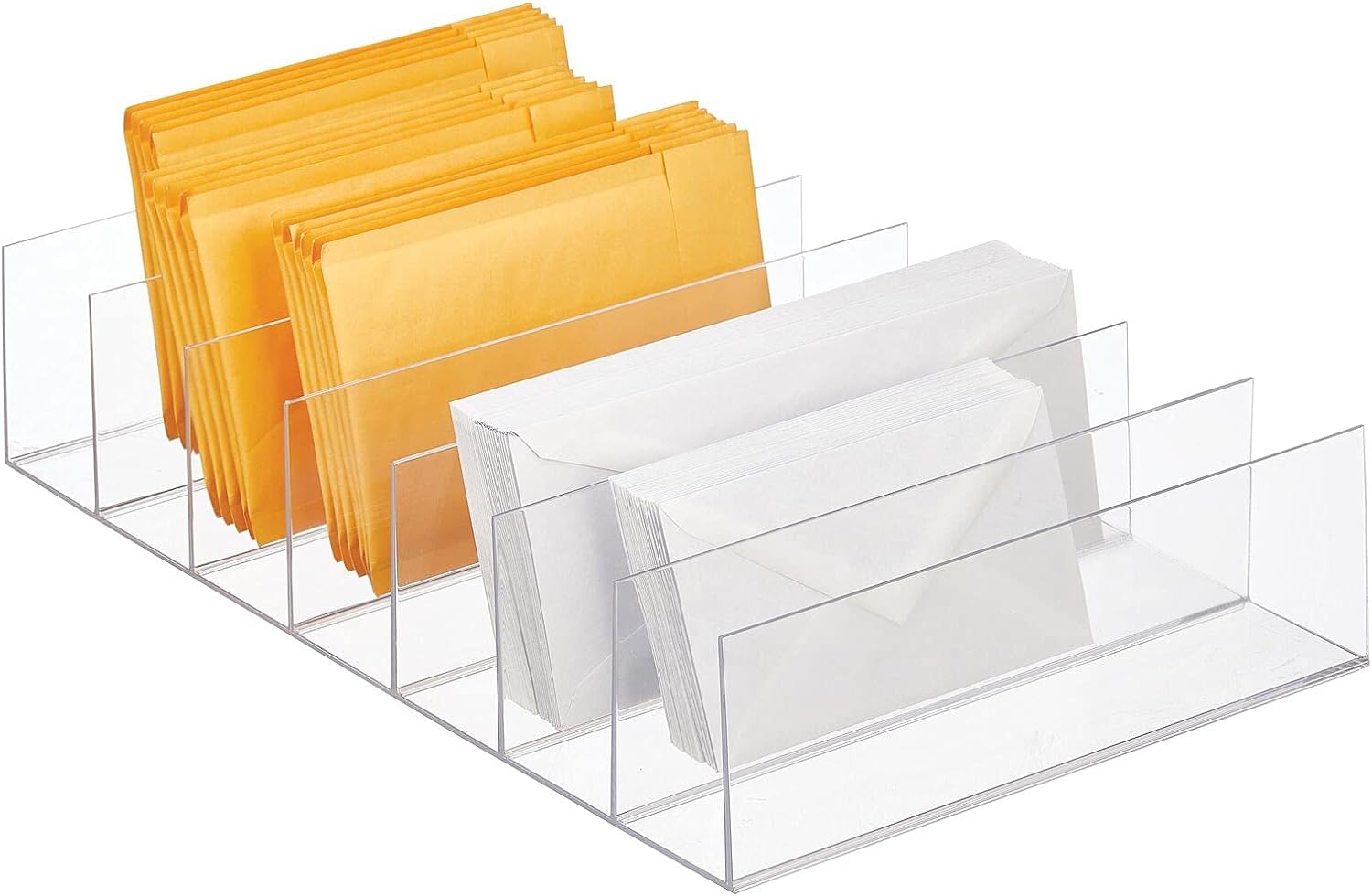 mDesign Plastic Purse Organizer for Bedroom Closet, Shelf Storage - Holds Womans Purse, Hanging Bag, Zipper Handbag, Tote, Perfect for Space Saving - 5 Sections - Lumiere Collection - Clear mDesign Plastic Purse Organizer for Bedroom Closet, Shelf Storage - Holds Womans Purse, Hanging Bag, Zipper Handbag, Tote, Perfect for Space Saving - 5 Sections - Lumiere Collection - Clear