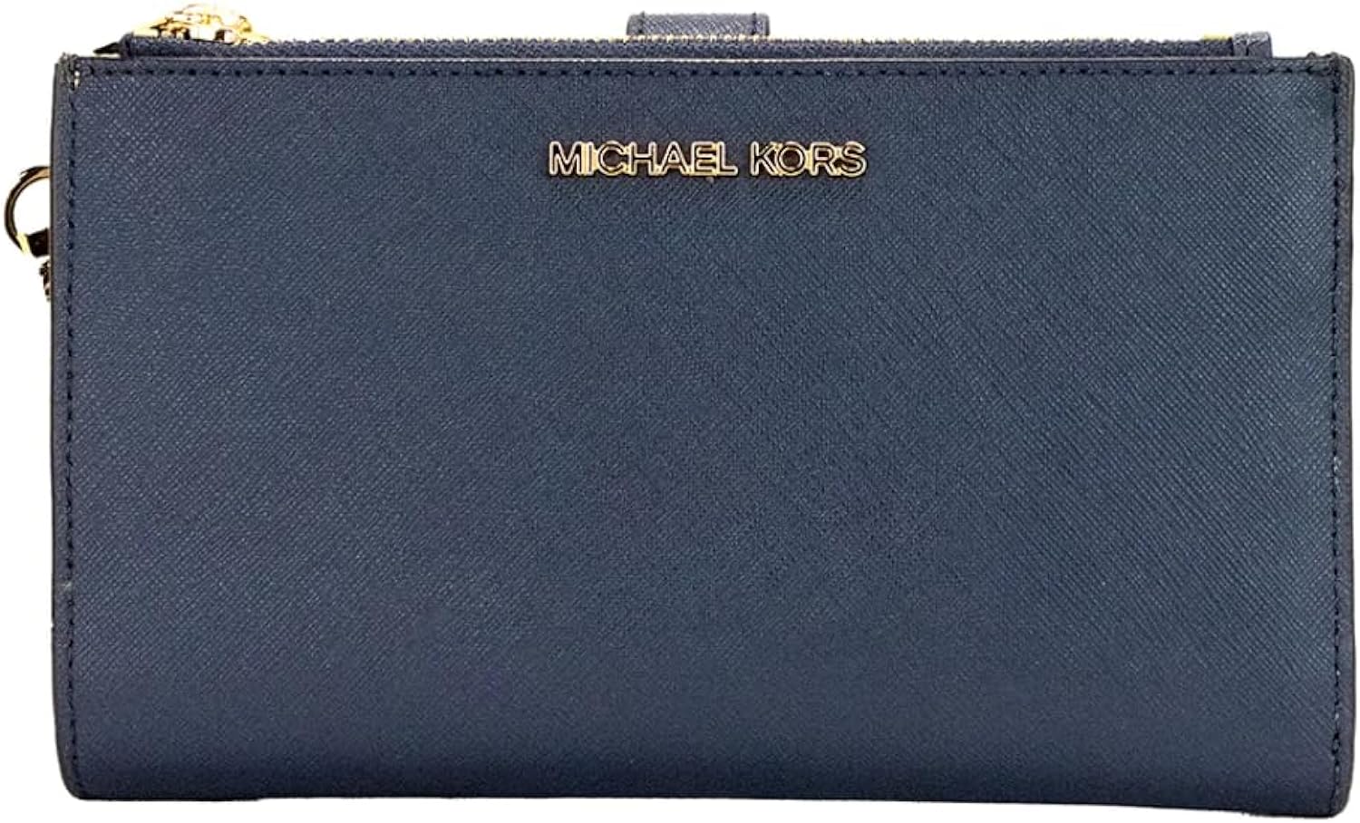 Michael Kors Jet Set Travel Double Zip Saffiano Leather Wristlet (Navy) Michael Kors Jet Set Travel Double Zip Saffiano Leather Wristlet (Navy)