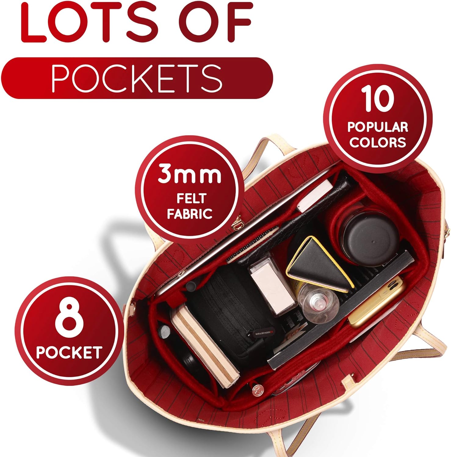 Purse Organizer Insert for handbags, bag organizer for tote with 8 Pockets Key Hook, Perfect for Speedy Neverfull Bag Insert contains 6 Sizes in 10 Colors Purse Organizer Insert for handbags, bag organizer for tote with 8 Pockets Key Hook, Perfect for Speedy Neverfull Bag Insert contains 6 Sizes in 10 Colors