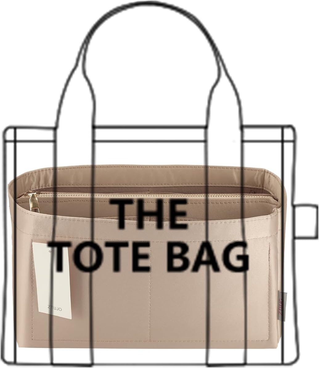 Purse Organizer Insert For Handbags, Purse Organizer With Zipper, Neverfull Organizer, Bag Organizer For Speedy Neverfull ONTHEGO Tote, Handbag and More (small, Silky Beige)