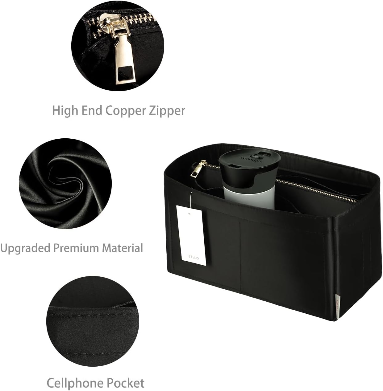 Purse Organizer Insert For Handbags, Purse Organizer With Zipper, Neverfull Organizer, Bag Organizer For Speedy Neverfull ONTHEGO Tote, Handbag and More (small, Silky Beige)