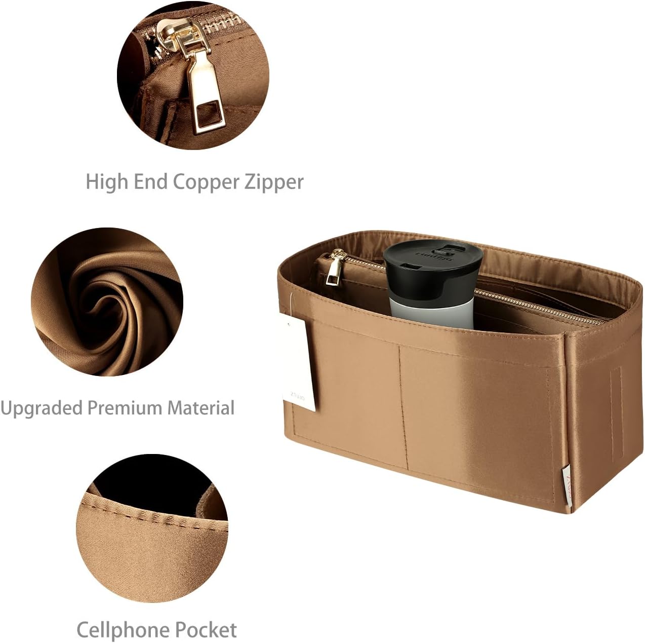 Purse Organizer Insert For Handbags, Purse Organizer With Zipper, Neverfull Organizer, Bag Organizer For Speedy Neverfull ONTHEGO Tote, Handbag and More (small, Silky Beige)