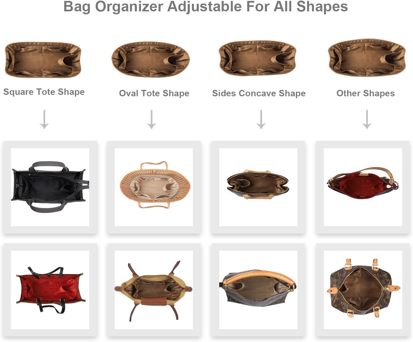 Purse Organizer Insert For Handbags, Silk Purse Organizer with Zipper, Silky Smooth, Bag Organizer For Speedy Neverfull Tote,onthego,Artsy, 6 Sizes(Large, Silky Beige)