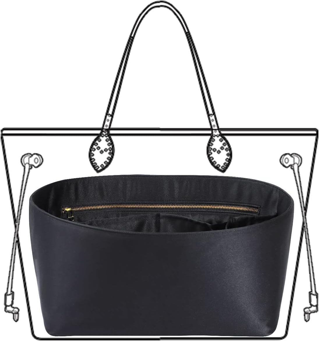 Purse Organizer Insert For Handbags, Silk Purse Organizer with Zipper, Silky Smooth, Bag Organizer For Speedy Neverfull Tote,onthego,Artsy, 6 Sizes(Large, Silky Beige)