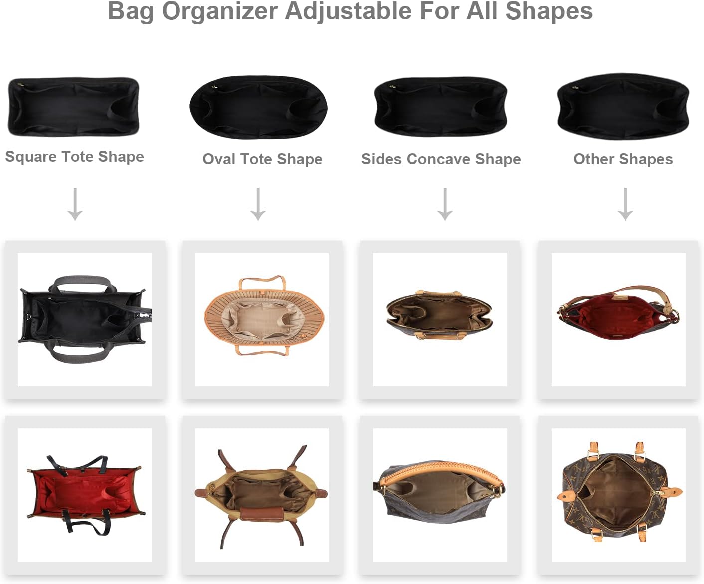 Purse Organizer Insert For Handbags, Silk Purse Organizer with Zipper, Silky Smooth, Bag Organizer For Speedy Neverfull Tote,onthego,Artsy, 6 Sizes(Large, Silky Beige)