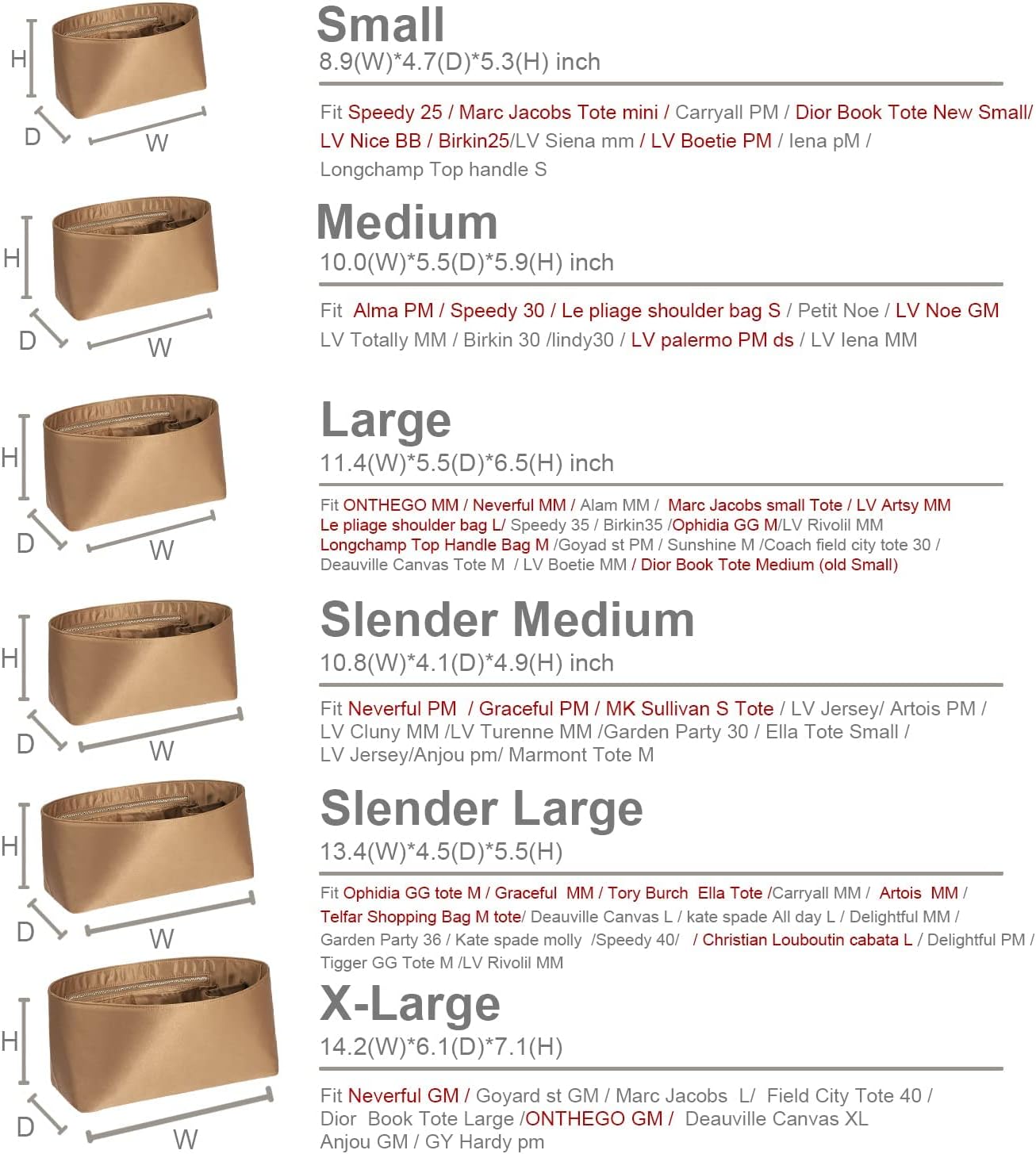 Purse Organizer Insert For Handbags, Silk Purse Organizer with Zipper, Silky Smooth, Bag Organizer For Speedy Neverfull Tote,onthego,Artsy, 6 Sizes(Large, Silky Beige)