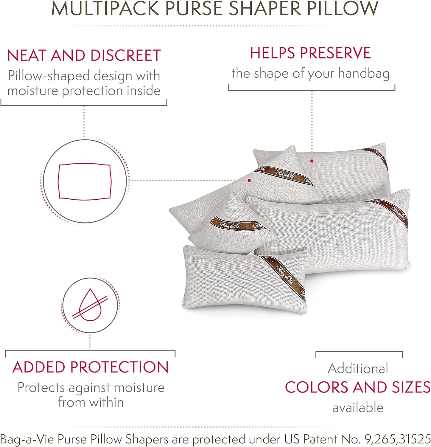 Bag-a-Vie Purse Pillow Shaper Insert - Luxury Purse and Handbag Shapers [5-Pack] Champagne