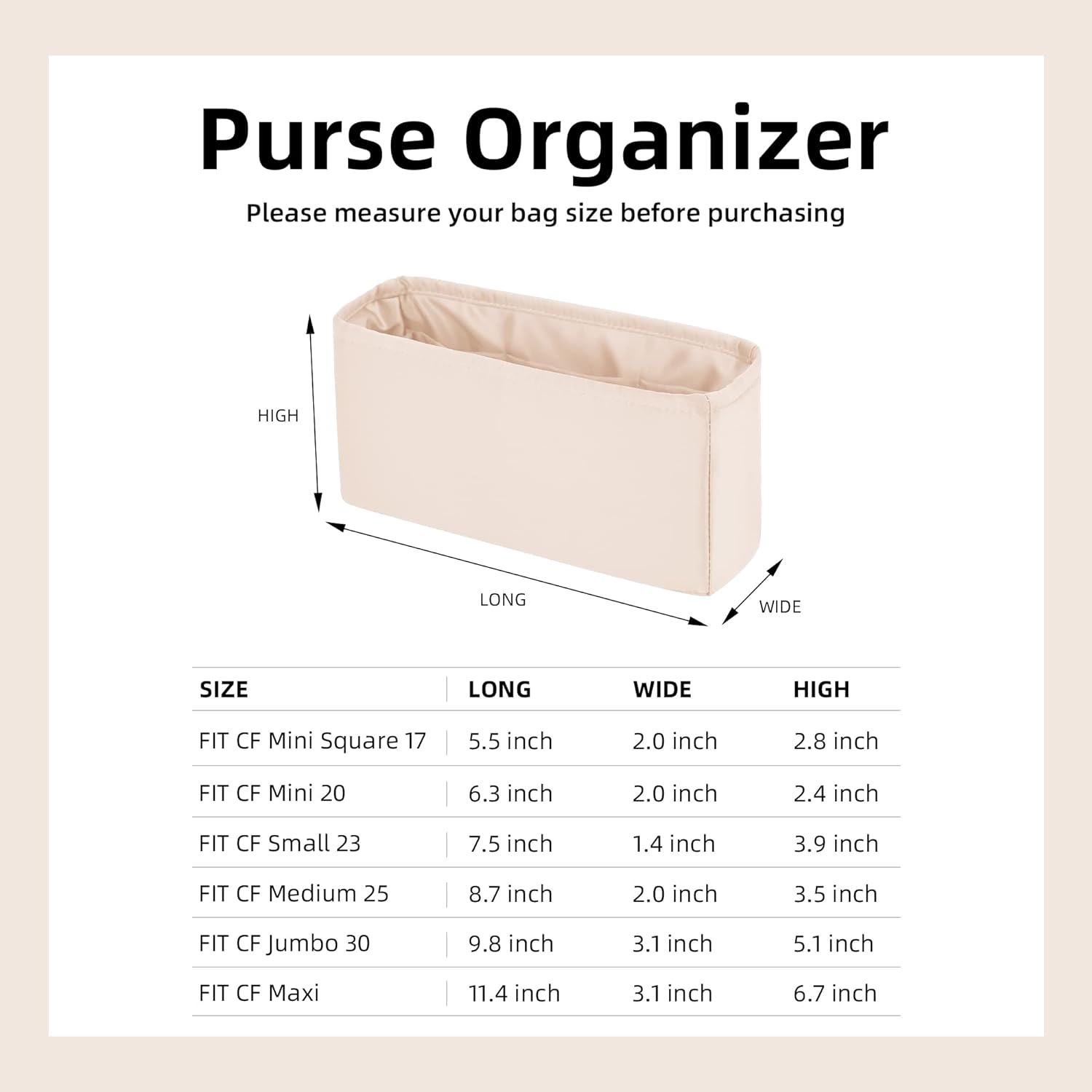 DGAZ Purse Organizer Insert For Chanel CF Bags,Silk Bag Organizer,Luxury Handbag  Tote Shaper(Black,Medium 25) DGAZ Purse Organizer Insert For Chanel CF Bags,Silk Bag Organizer,Luxury Handbag  Tote Shaper(Black,Medium 25)