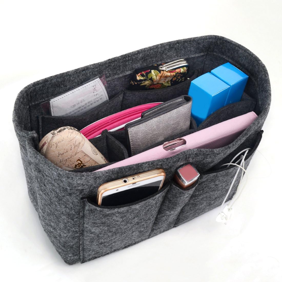 Felt Insert Bag Organizer for Handbag Tote Bag Purse Women Makeup Organizer Grey M Felt Insert Bag Organizer for Handbag Tote Bag Purse Women Makeup Organizer Grey M