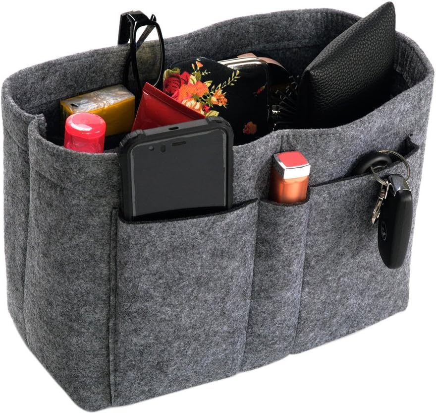 felt insert bag organizer for handbag tote bag purse women makeup organizer grey m 3