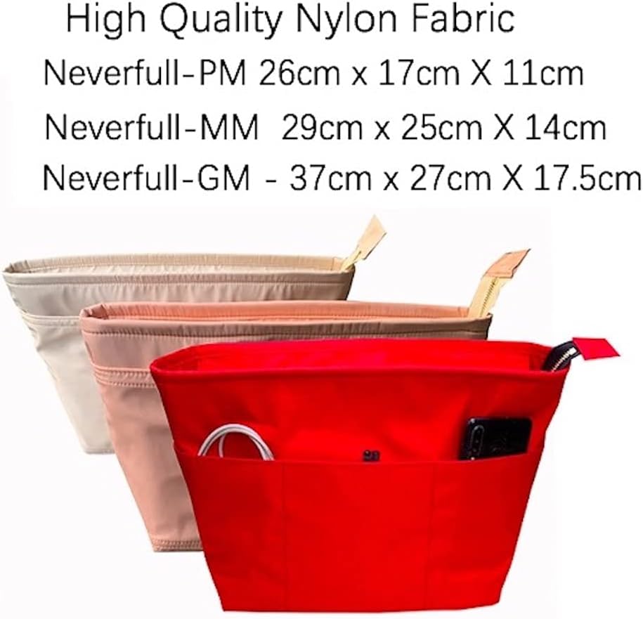 HKERUI Premium Nylon insert Bags Organizer Makeup Handbag Organize Inner Purse Portable base shaper N.everfull PM MM GM Handmade Medium (Large, red)