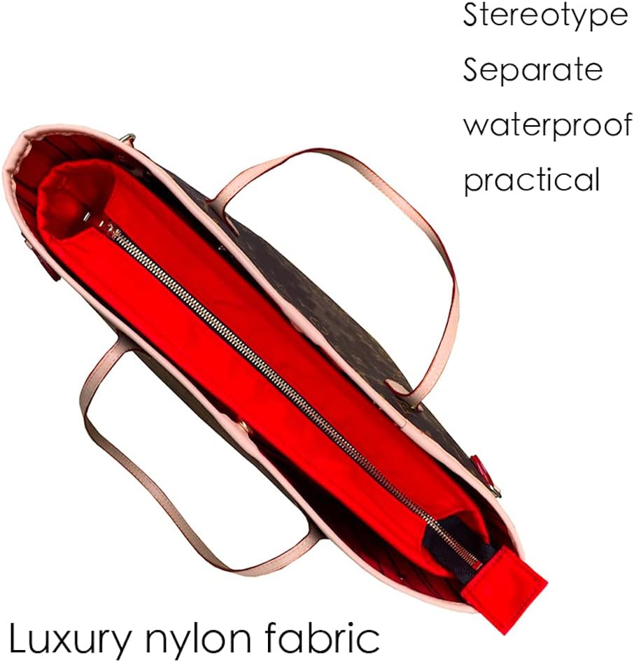 HKERUI Premium Nylon insert Bags Organizer Makeup Handbag Organize Inner Purse Portable base shaper N.everfull PM MM GM Handmade Medium (Large, red)