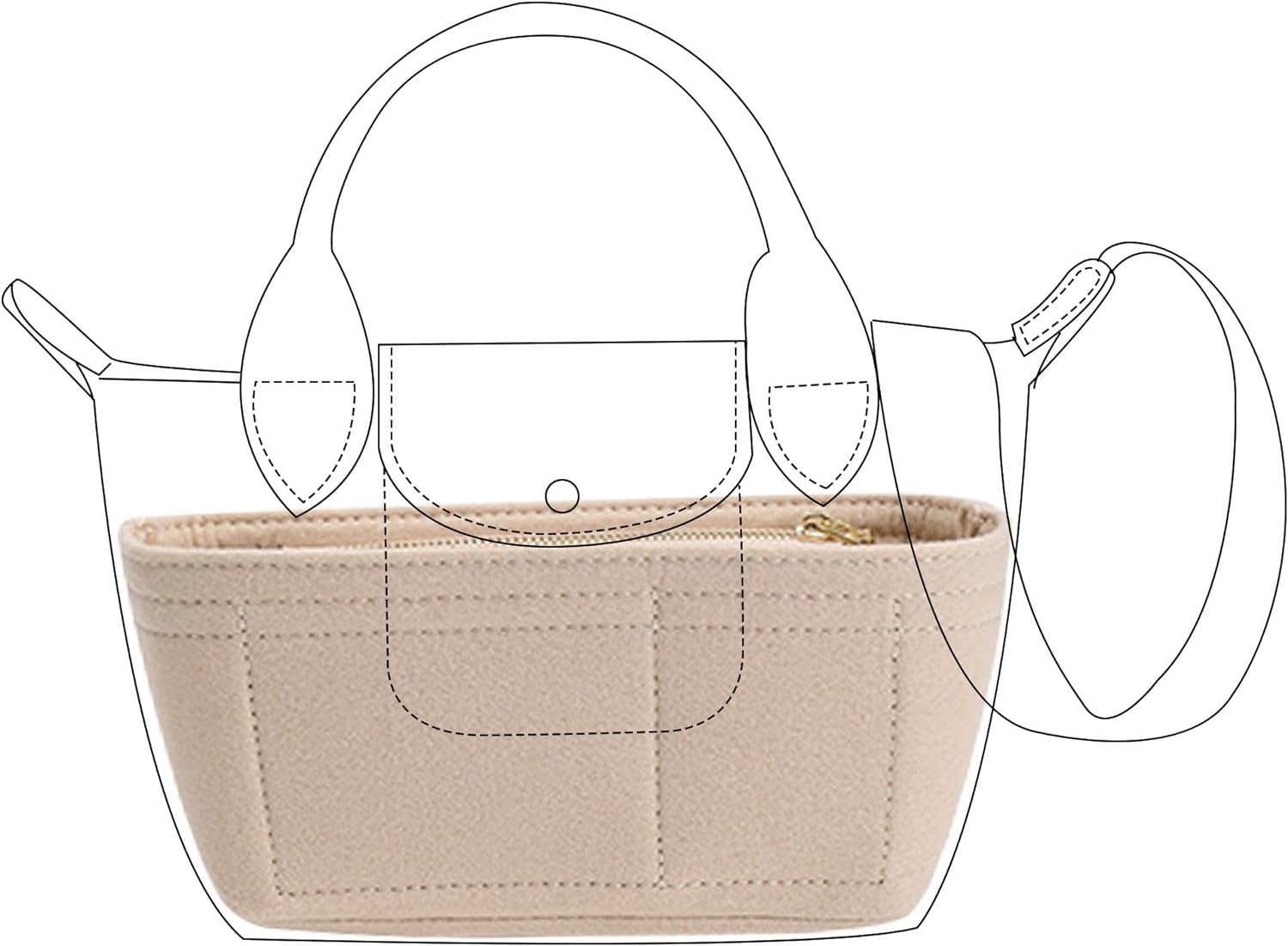 KESOIL Purse Organizer,Felt Insert, tote bag Dupont paper waterproof bag in bag,for Longchamp energy small thin and light liner bag(MINI)