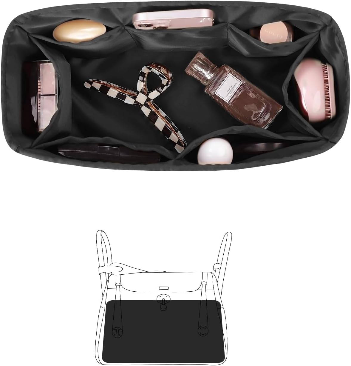 KINGS IN BAG Organizer Insert for Hermes Bags, Luxury Bags Storage with Silk, Fits Lindy 19/26 Bags, Lightweight Shaper for Daily Use, 8 Pockets Large Capacity(Black, Lindy26)