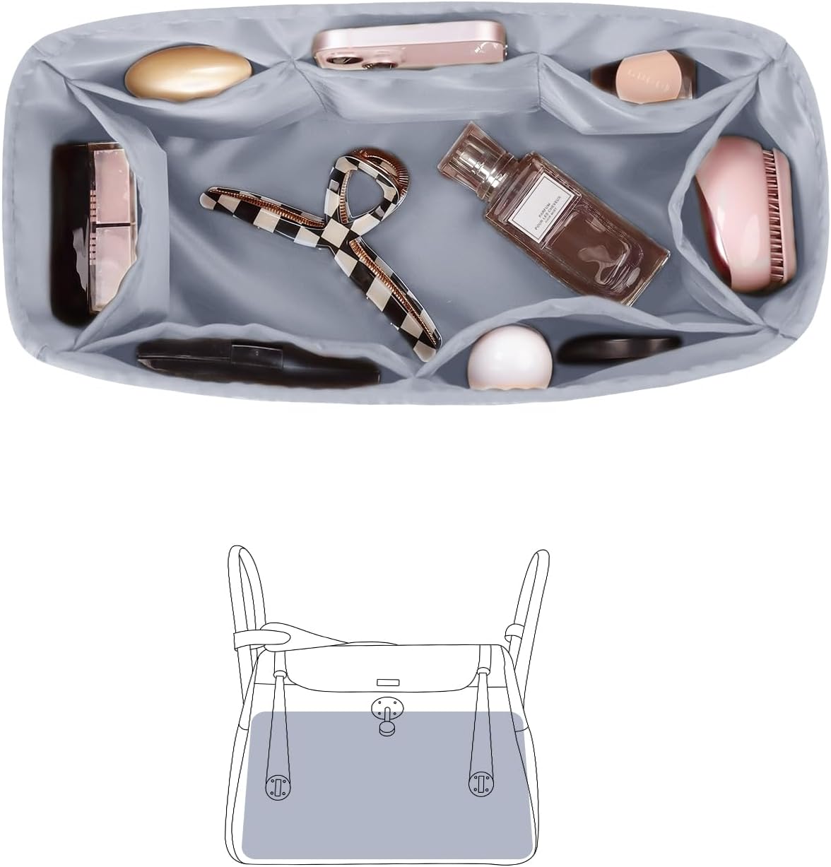 KINGS IN BAG Organizer Insert for Hermes Bags, Luxury Bags Storage with Silk, Fits Lindy 19/26 Bags, Lightweight Shaper for Daily Use, 8 Pockets Large Capacity(Black, Lindy26)