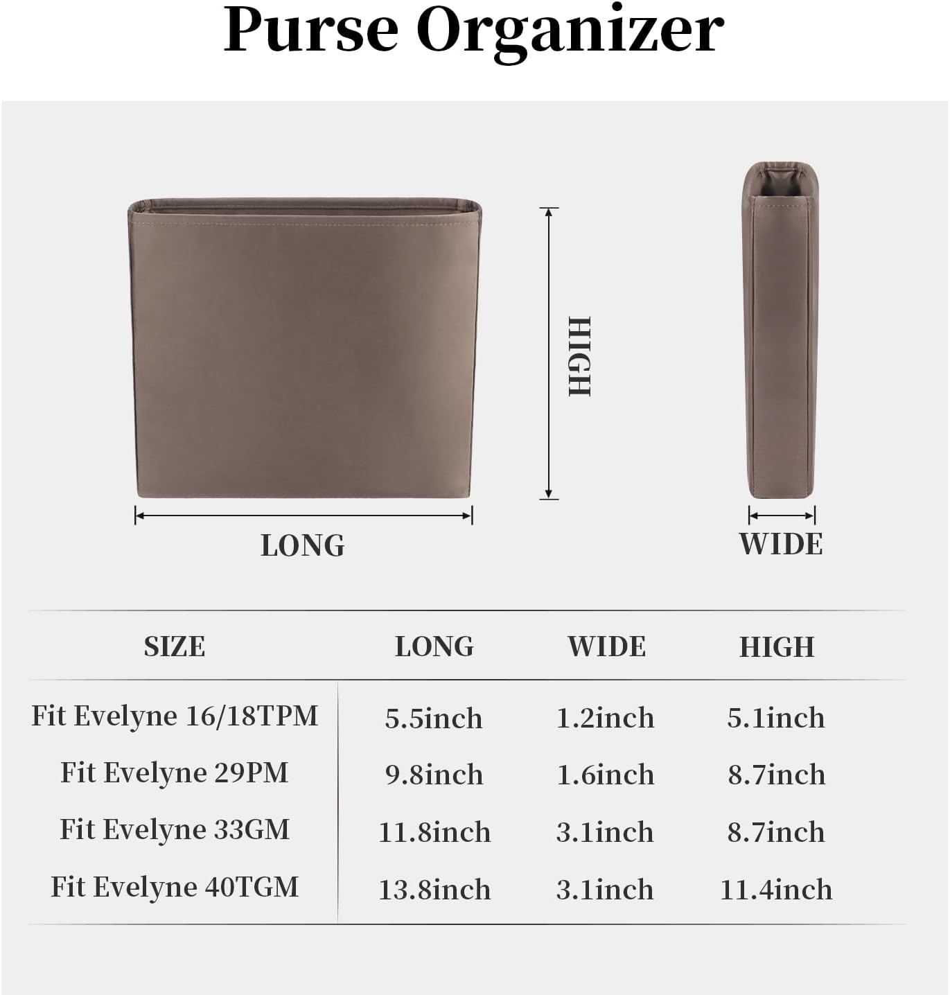 KINGS IN BAG Organizer Insert, Handbag Organizer and Luxury Bags Storage with Silk, Fits Evelyne TPM/PM/GM/TGM Bags, Lightweight Shaper for Daily Use, 5 Pockets (Black, Evelyne29 PM)