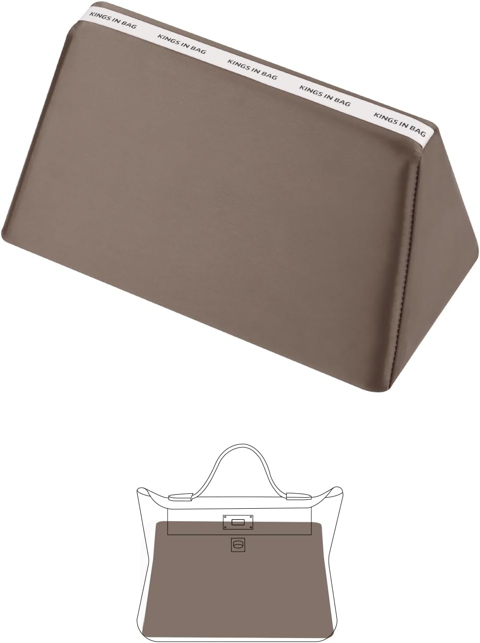 KINGS IN BAG Purse Handbag Shaper Pillow Insert for Women Bags, Luxury Bag Lightweight Shaper with Silky Satins, Fits for Kelly 2424-mini bags, Soft Memory Foam Inner(Etoupe grey, Kelly 2424-mini)