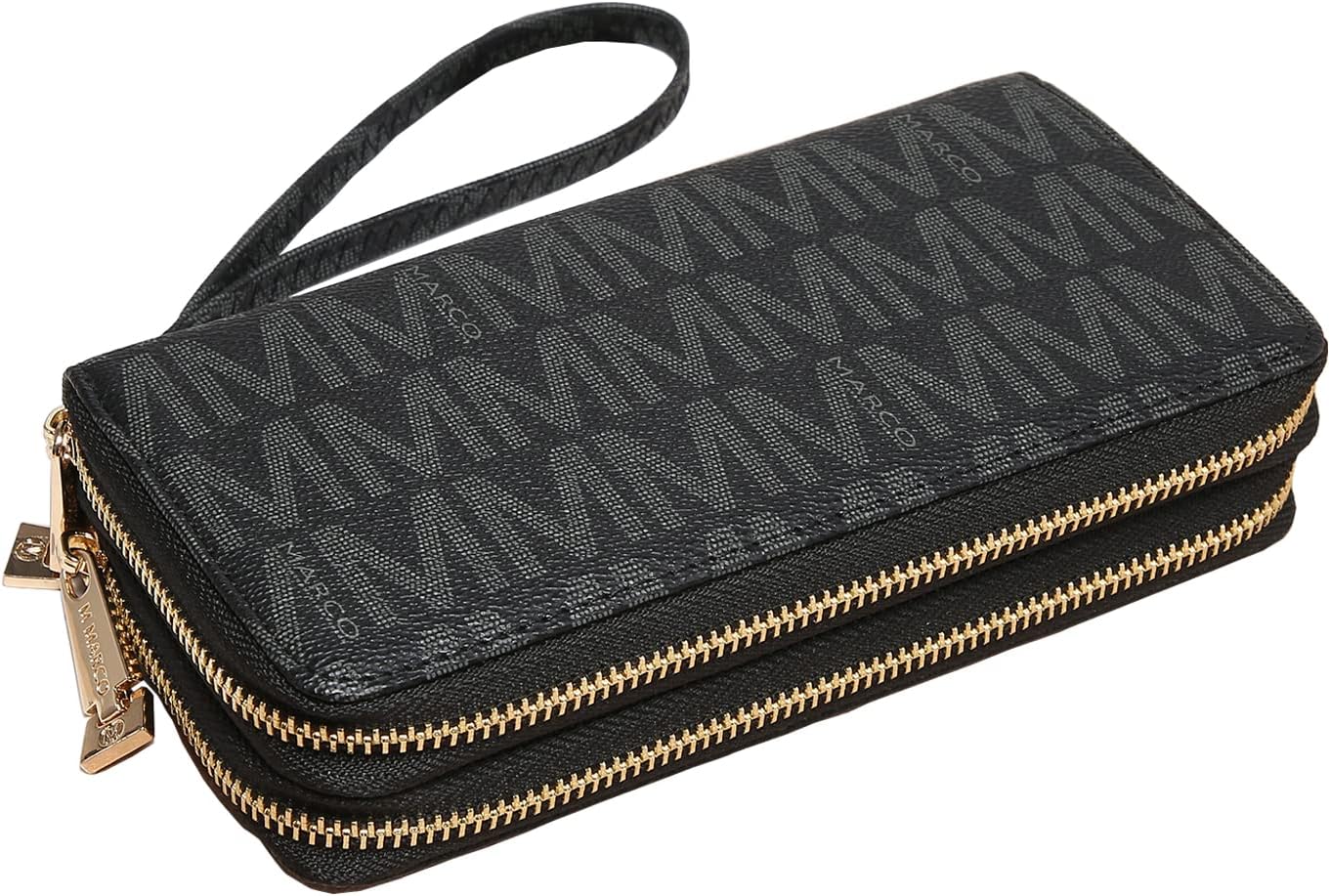 mkp collection womens fashion double zip around wallet jean denim long purse credit card holder bifold ladies cluth wris