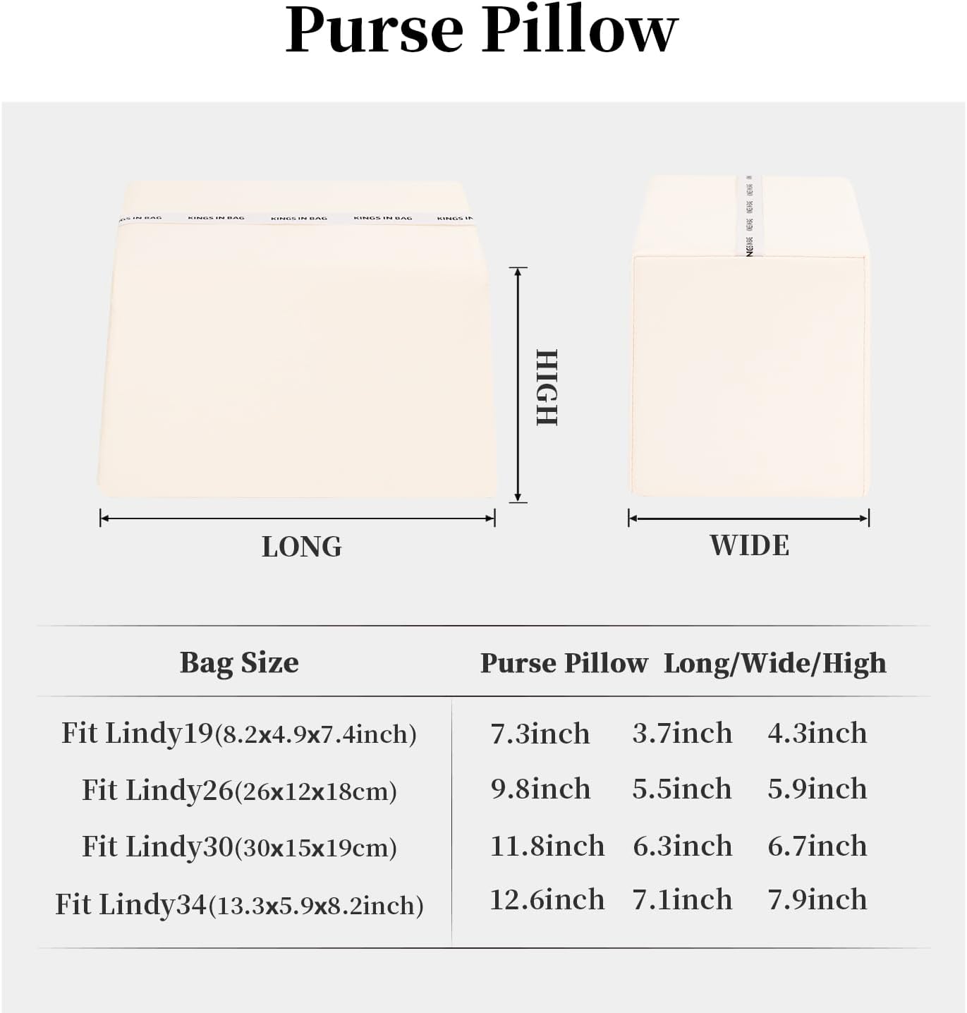 Purse Handbag Shaper Pillow Insert for Women Bags, Luxury Bag Lightweight Shaper with Silky Satins, Fits for Lindy19/26/30/34 Bags, Soft Memory Foam Inner(Etoupe grey, Lindy26)